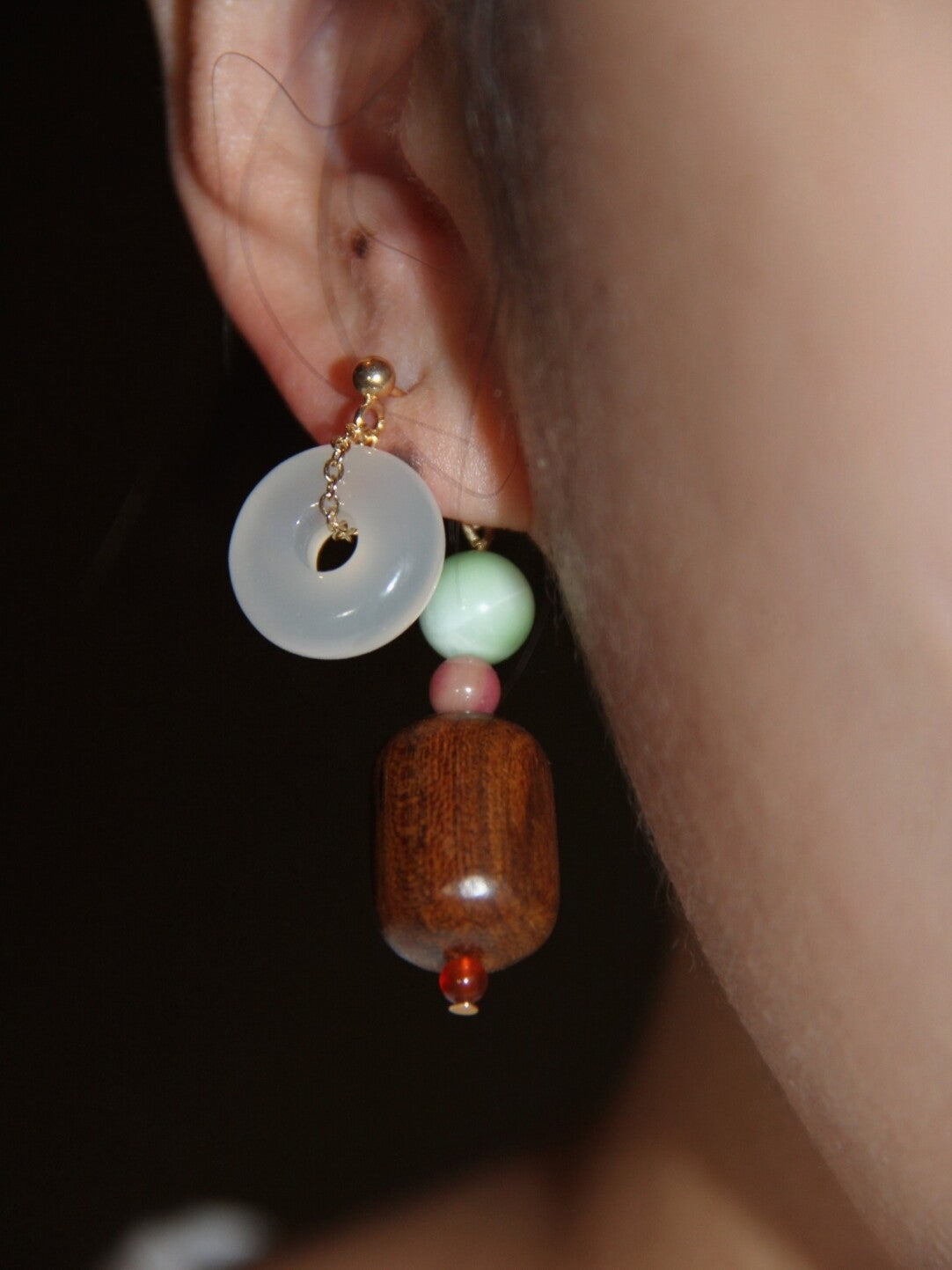 「Chinoiserie」Lucky Jade Wooden Beaded Earrings