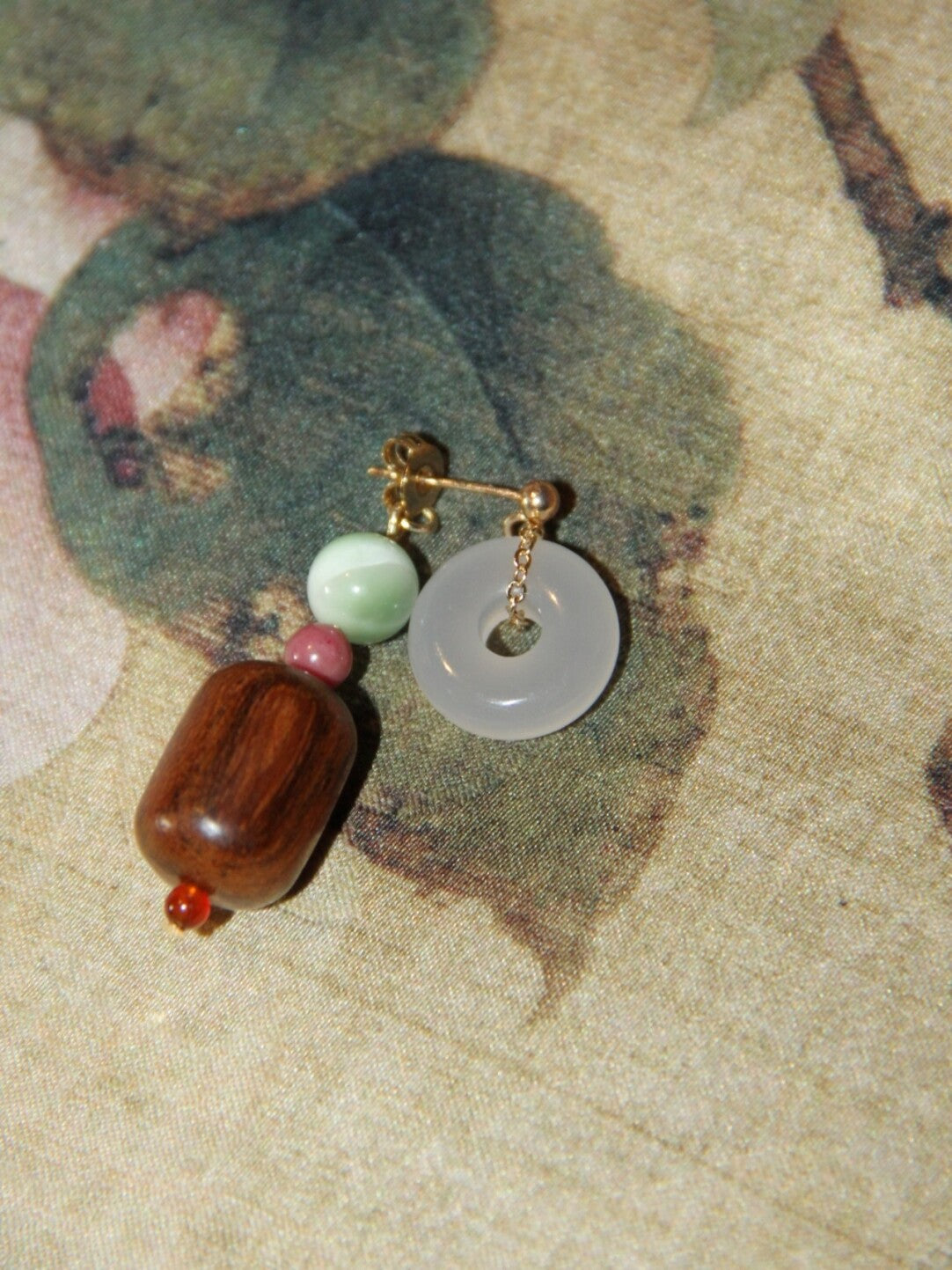 「Chinoiserie」Lucky Jade Wooden Beaded Earrings