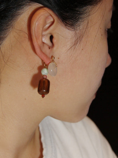 「Chinoiserie」Lucky Jade Wooden Beaded Earrings