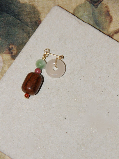 「Chinoiserie」Lucky Jade Wooden Beaded Earrings