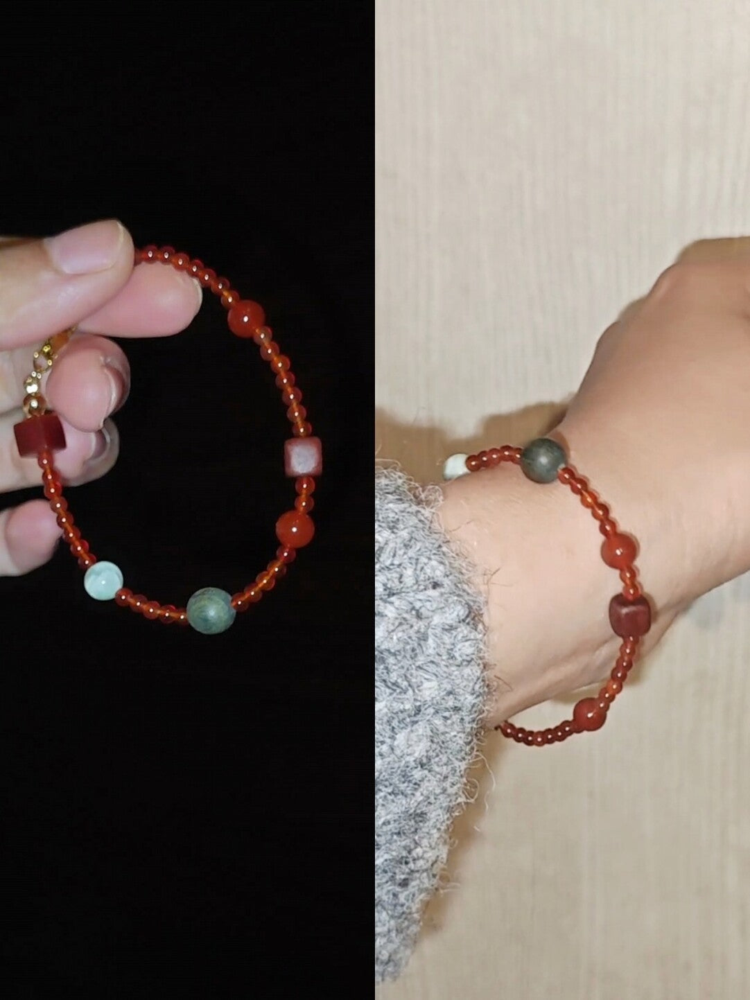 「Chinoiserie」Lucky Red Agate Beaded Bracelet