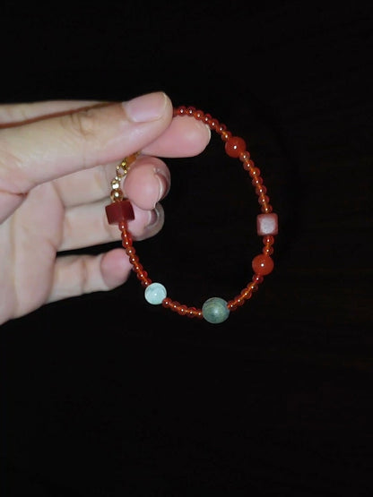 「Chinoiserie」Lucky Red Agate Beaded Bracelet