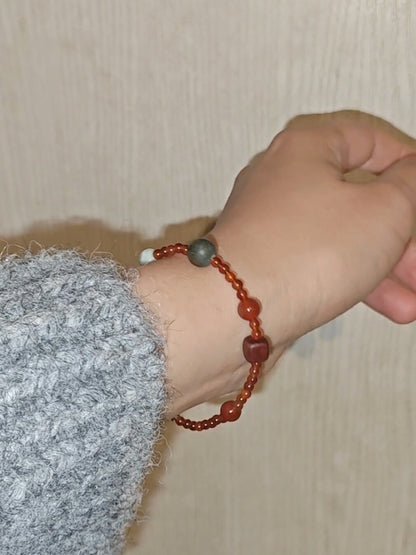 「Chinoiserie」Lucky Red Agate Beaded Bracelet