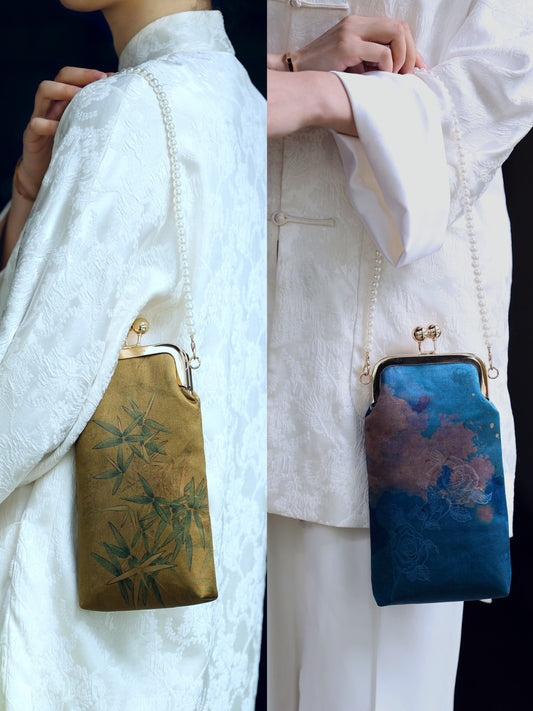 [Chinoiserie] Luxury Bamboo Leaves Silk Frame Clutch Bag