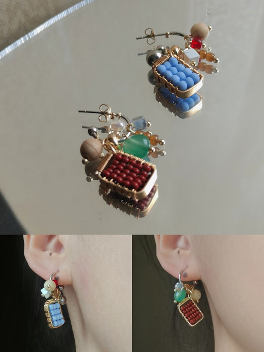 「Chinoiserie」Mini Abacus Natural Jade Sandalwood Beaded Earrings