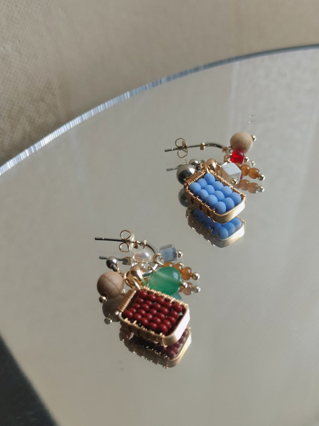 「Chinoiserie」Mini Abacus Natural Jade Sandalwood Beaded Earrings