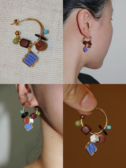 「Chinoiserie」Mini Abacus Natural Jade Sandalwood Beaded Earrings