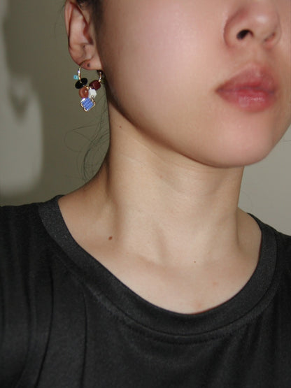 「Chinoiserie」Mini Abacus Natural Jade Sandalwood Beaded Earrings