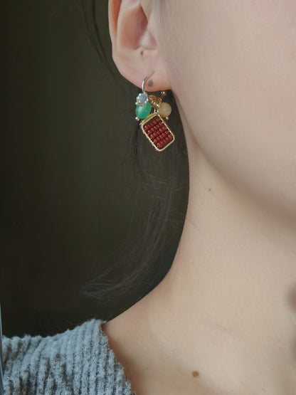 「Chinoiserie」Mini Abacus Natural Jade Sandalwood Beaded Earrings