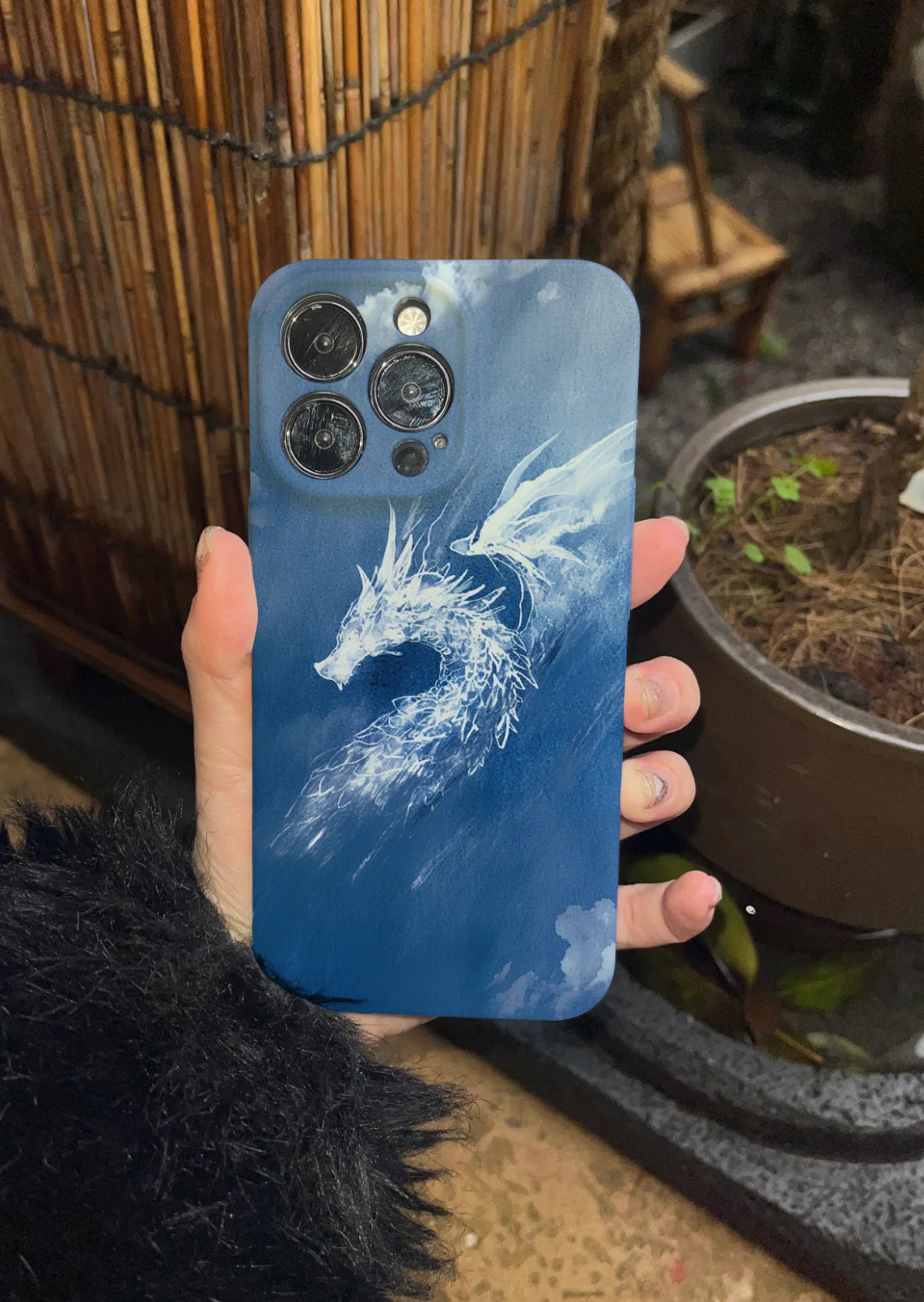 「Chinoiserie」Mist Dragon Printed Blue Phone Case