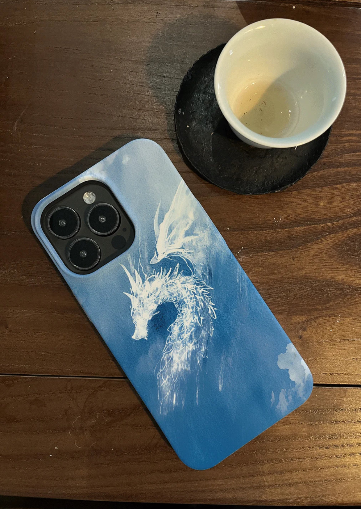 「Chinoiserie」Mist Dragon Printed Blue Phone Case