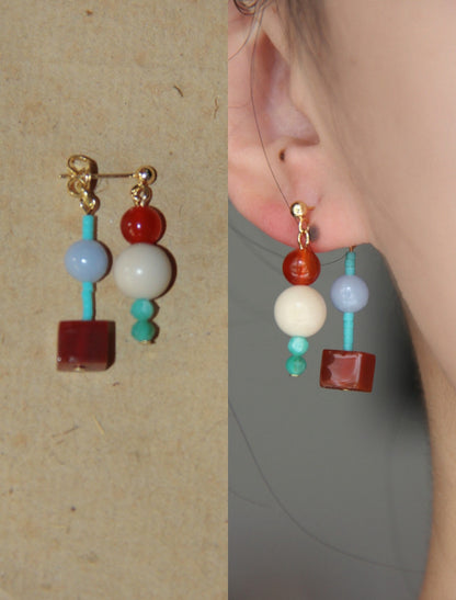 「Chinoiserie」Multicolor Geometric Beaded Earrings