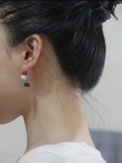 「Chinoiserie」Multicolor Geometric Beaded Earrings