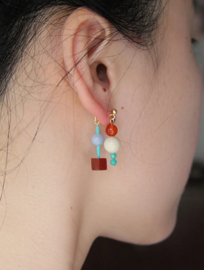 「Chinoiserie」Multicolor Geometric Beaded Earrings