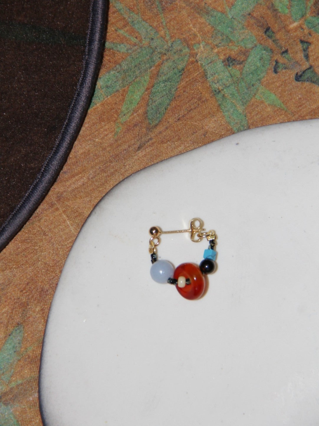 「Chinoiserie」Natural Agate Beaded Hoop Earrings