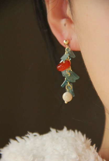 「Chinoiserie」Natural Jade Agate Bamboo Earrings