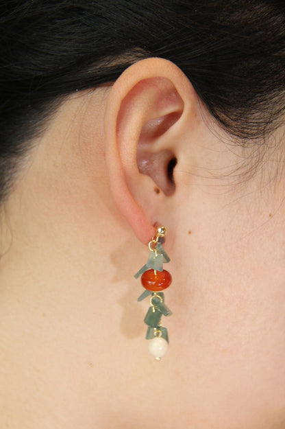 「Chinoiserie」Natural Jade Agate Bamboo Earrings