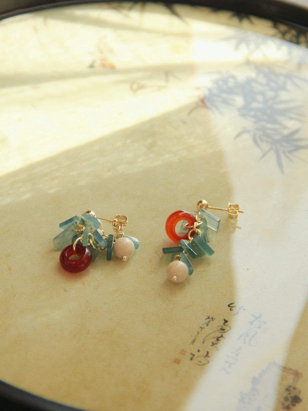 「Chinoiserie」Natural Jade Agate Bamboo Earrings