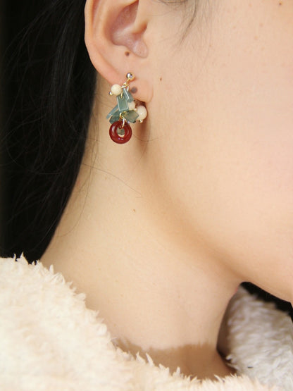 「Chinoiserie」Natural Jade Agate Bamboo Earrings