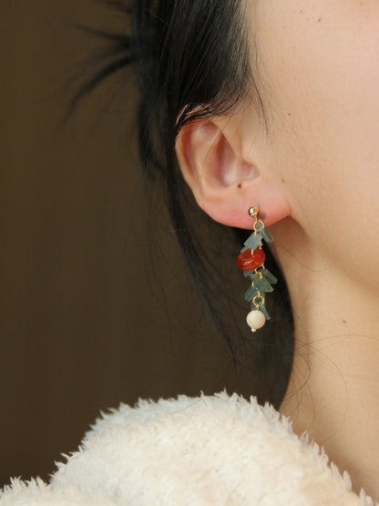 「Chinoiserie」Natural Jade Agate Bamboo Earrings