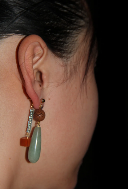 「Chinoiserie」 Natural Jade Beaded Drop Earrings