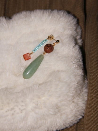 「Chinoiserie」 Natural Jade Beaded Drop Earrings