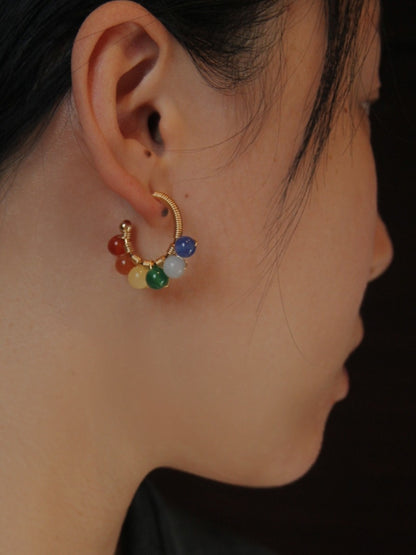 「Chinoiserie」Natural Jade Colorful Hoop Earrings