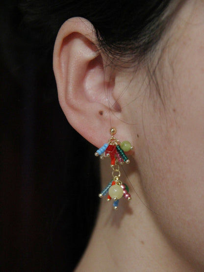 「Chinoiserie」Natural Jade Fireworks Beaded Earrings