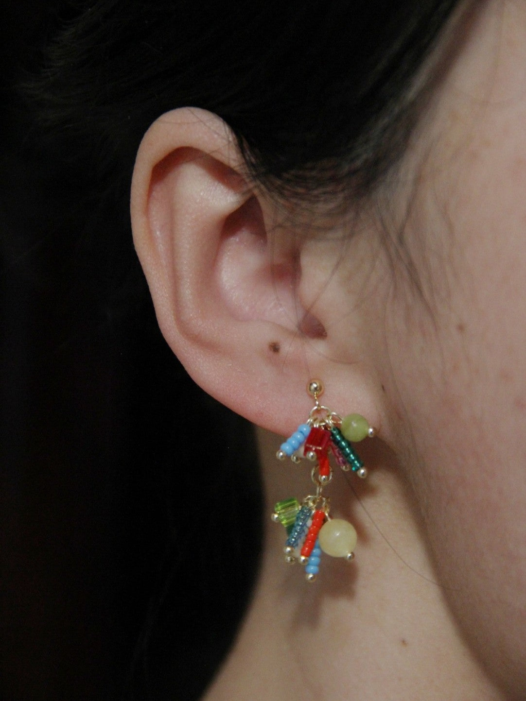 「Chinoiserie」Natural Jade Fireworks Beaded Earrings