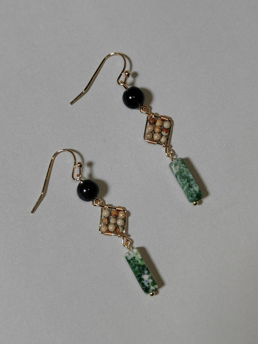 「Chinoiserie」Natural Jade Green Dangle Earrings