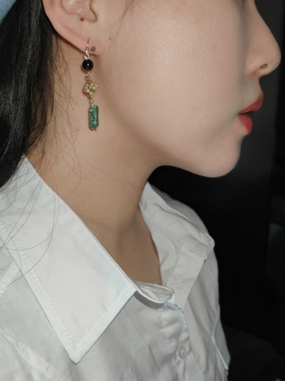 「Chinoiserie」Natural Jade Green Dangle Earrings