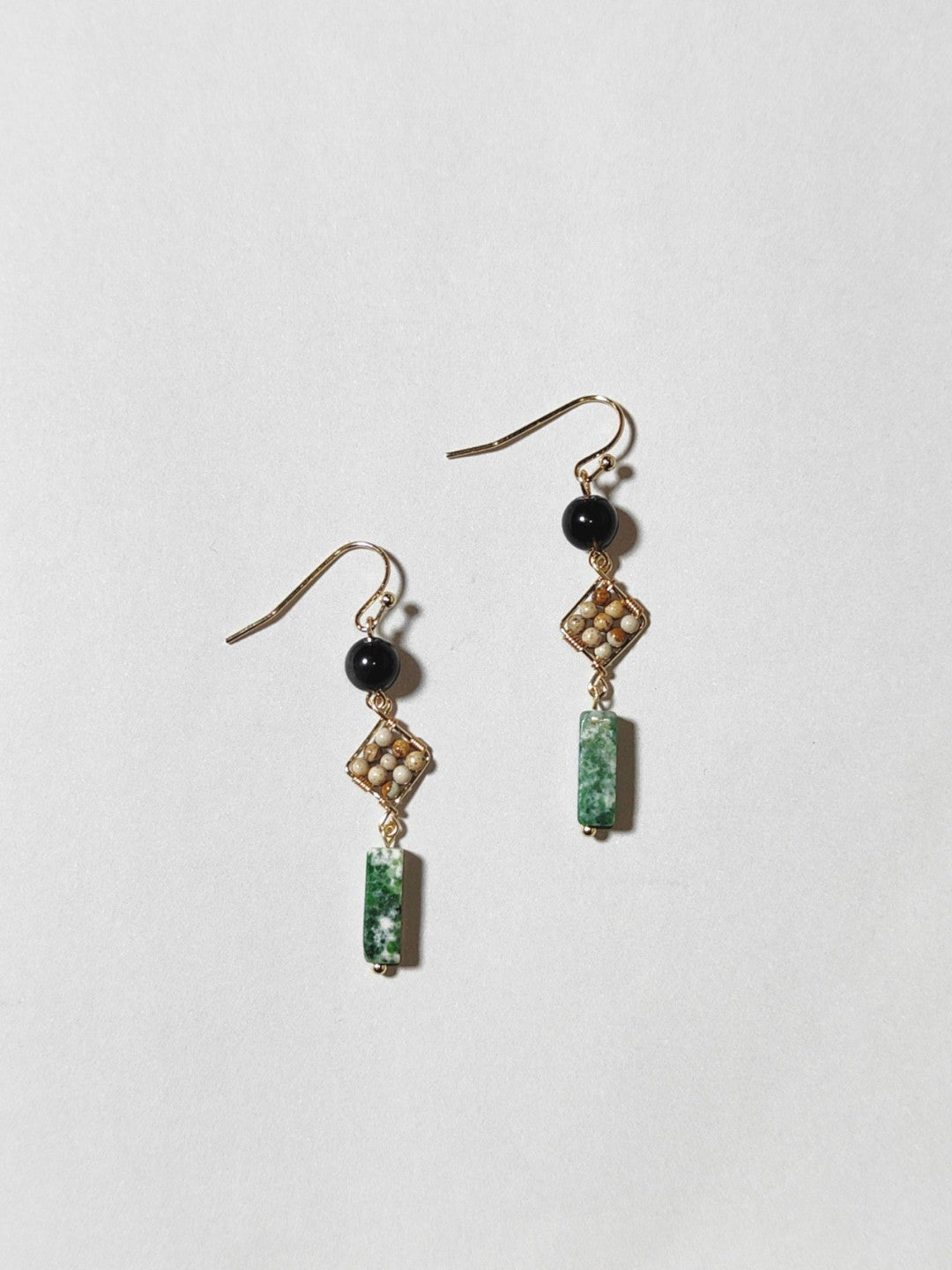 「Chinoiserie」Natural Jade Green Dangle Earrings