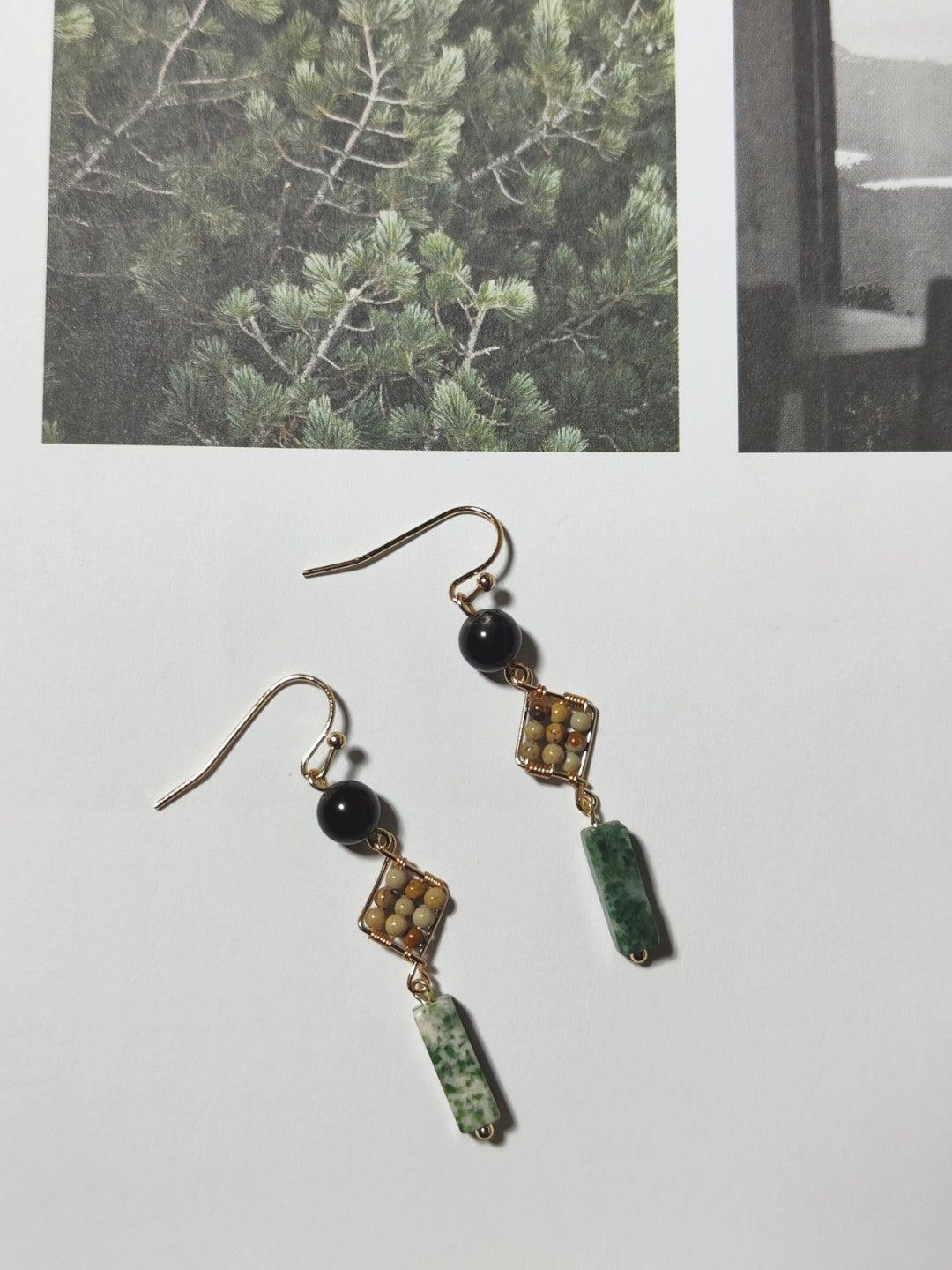 「Chinoiserie」Natural Jade Green Dangle Earrings