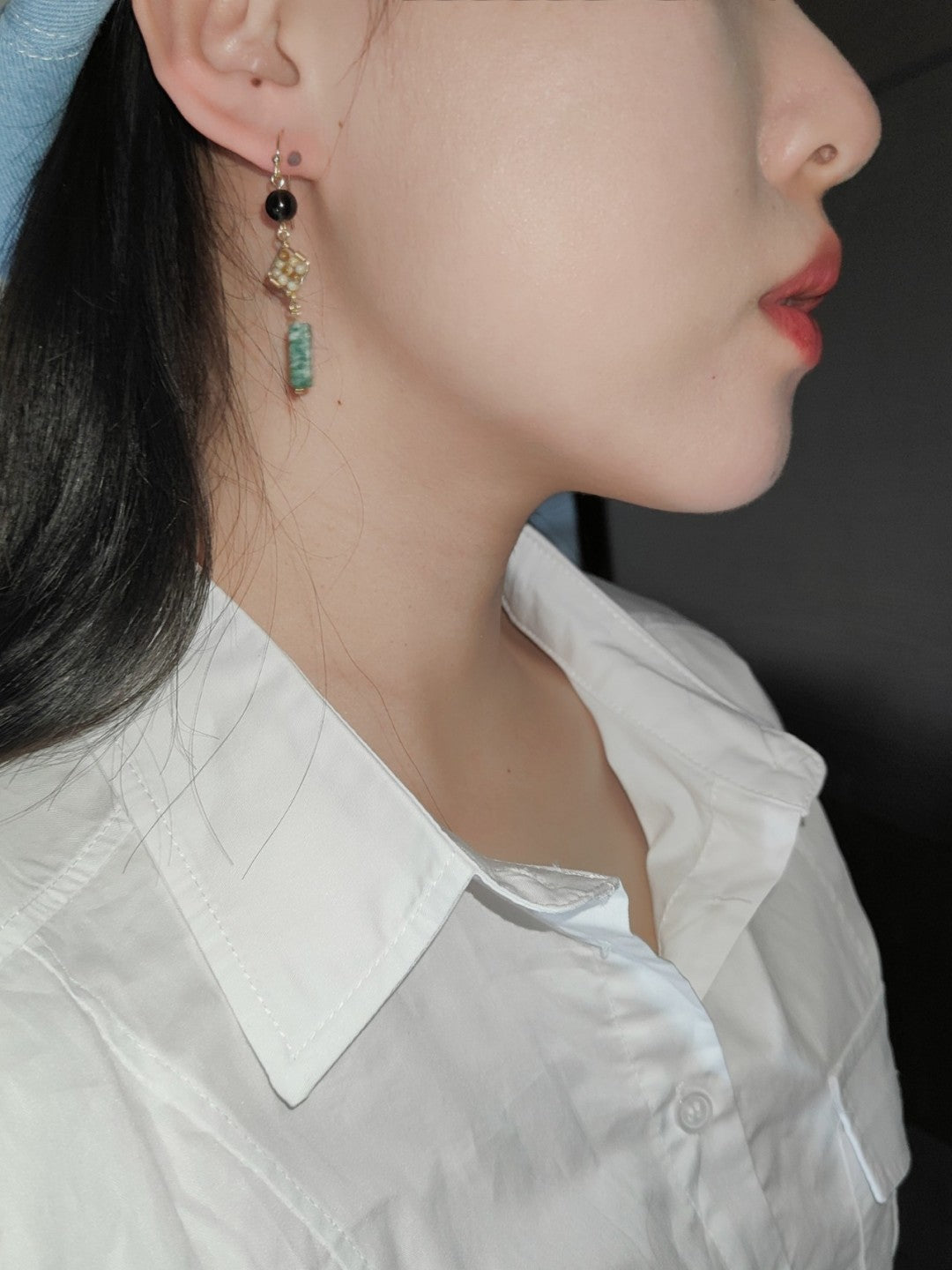 「Chinoiserie」Natural Jade Green Dangle Earrings