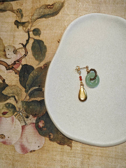 「Chinoiserie」 Natural Jade Hoop Beaded Drop Earrings