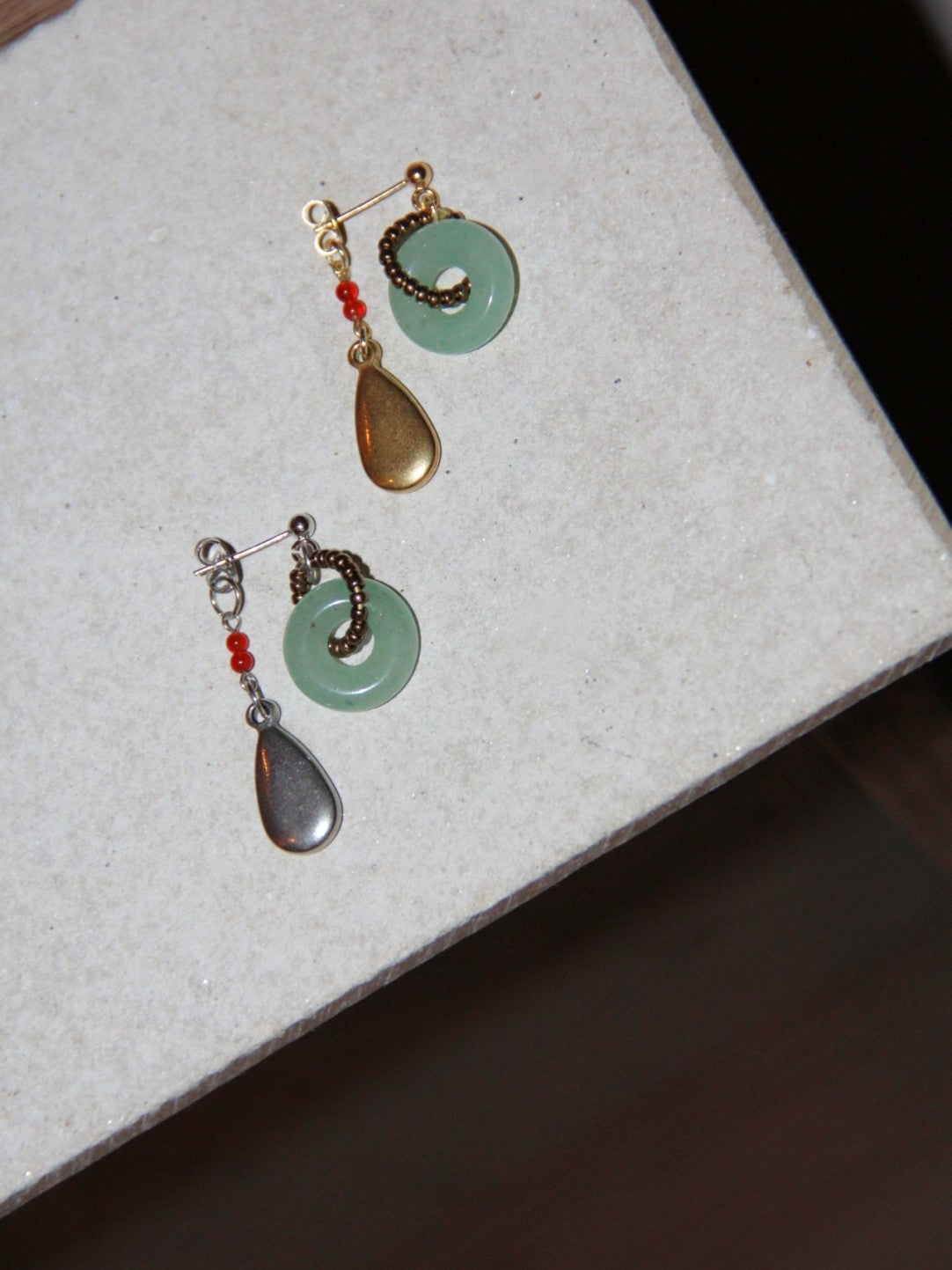 「Chinoiserie」 Natural Jade Hoop Beaded Drop Earrings