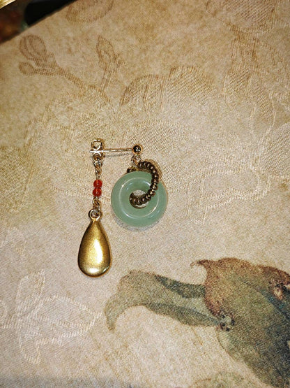 「Chinoiserie」 Natural Jade Hoop Beaded Drop Earrings