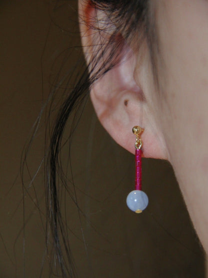 「Chinoiserie」Natural Jade Pink Blue Mini Beaded Earrings