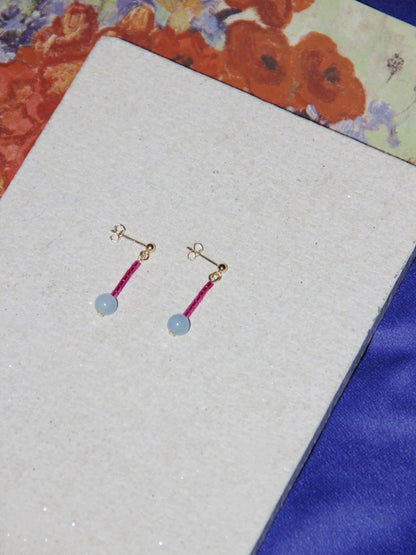 「Chinoiserie」Natural Jade Pink Blue Mini Beaded Earrings