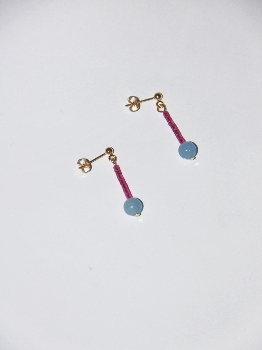 「Chinoiserie」Natural Jade Pink Blue Mini Beaded Earrings