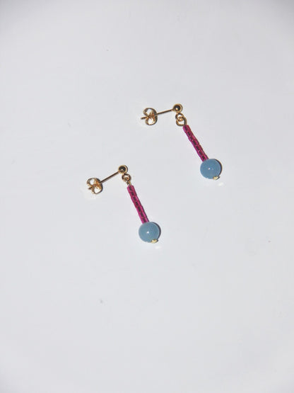 「Chinoiserie」Natural Jade Pink Blue Mini Beaded Earrings