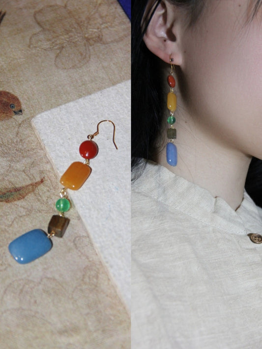 「Chinoiserie」Natural Jade Rainbow Candy Drop Earrings