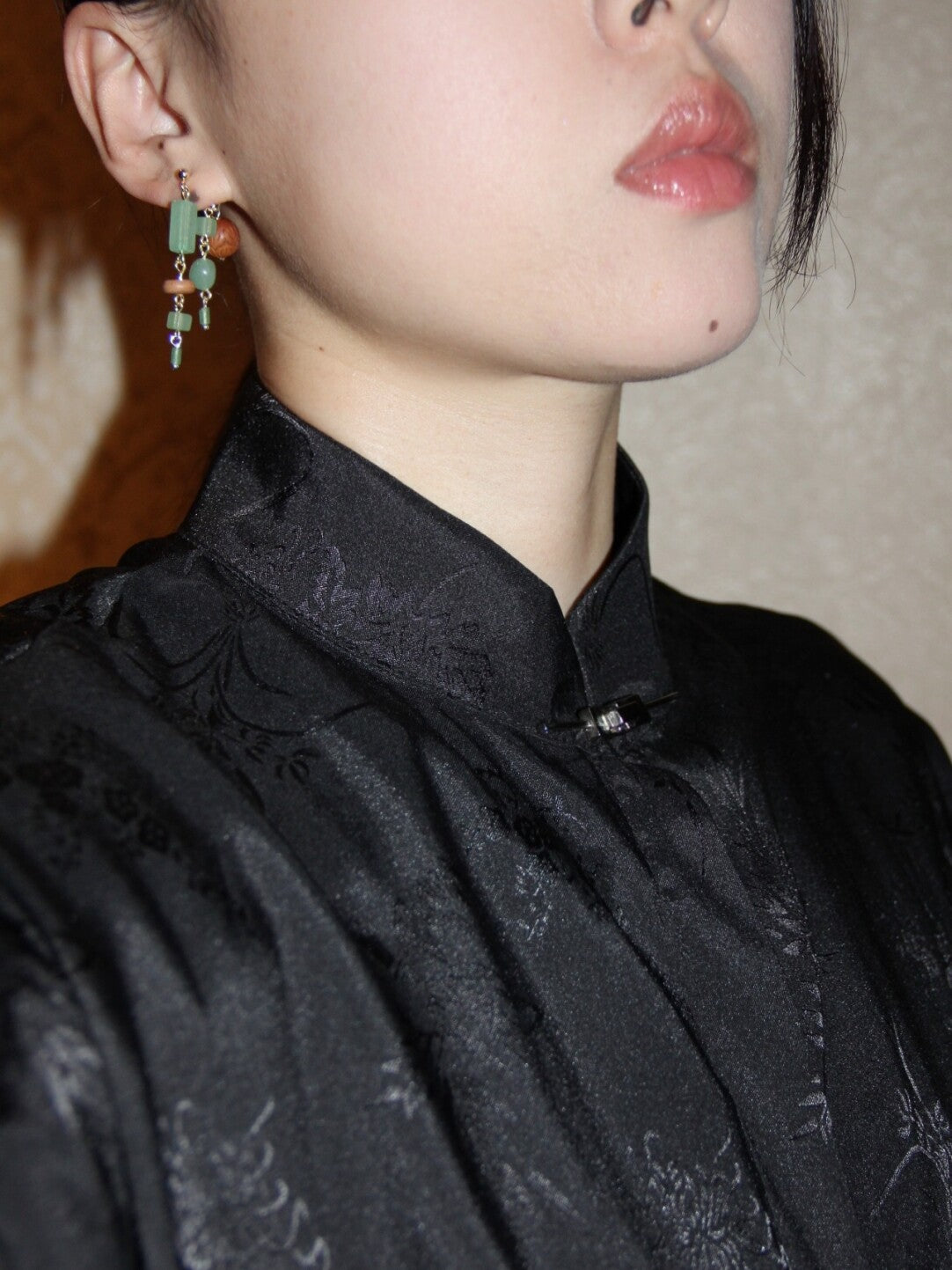 「Chinoiserie」 Natural Jade Sandalwood Beaded Dangle Earrings