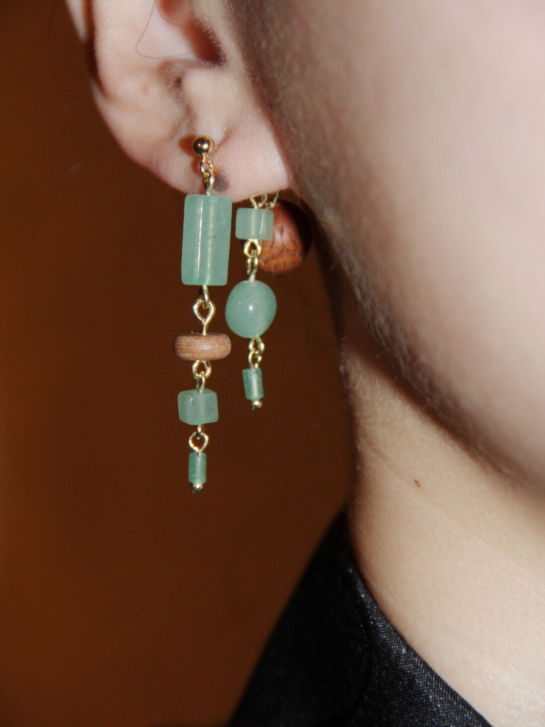 「Chinoiserie」 Natural Jade Sandalwood Beaded Dangle Earrings