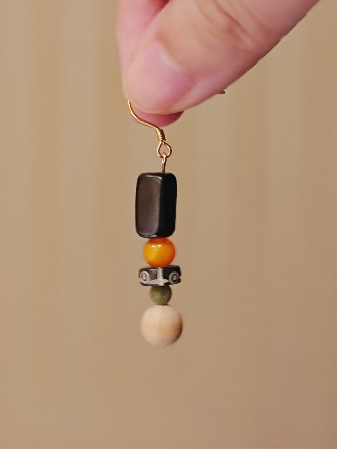 「Chinoiserie」 Natural Jade Sandalwood Drop Earrings