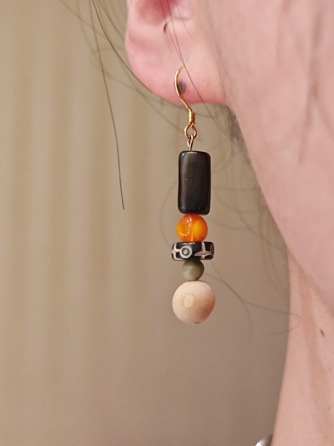 「Chinoiserie」 Natural Jade Sandalwood Drop Earrings