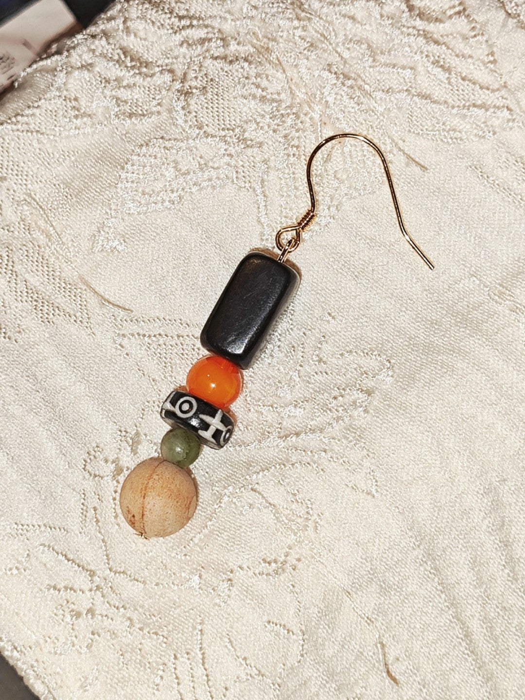 「Chinoiserie」 Natural Jade Sandalwood Drop Earrings