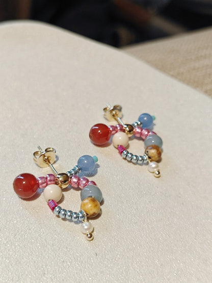 「Chinoiserie」Natural Jade Twisted Beaded Earrings