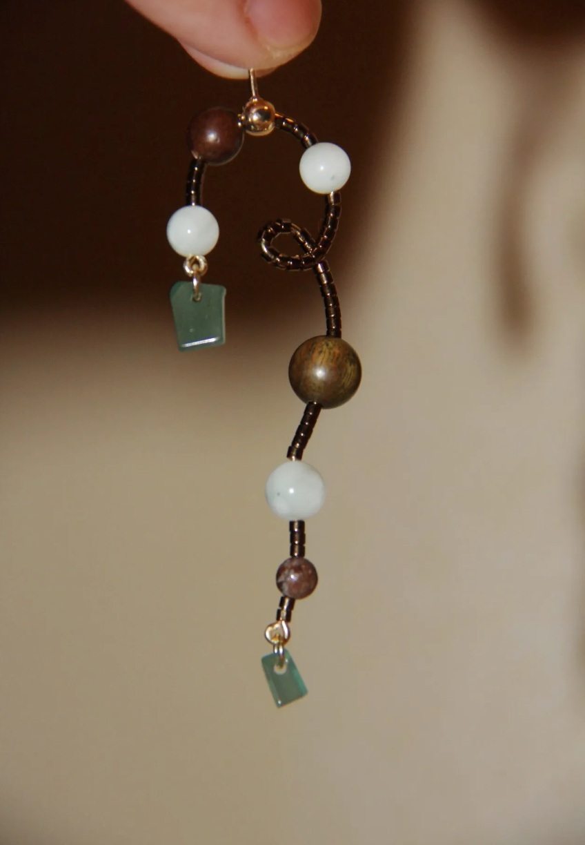 「Chinoiserie」Natural Jade Vine Beaded Earrings