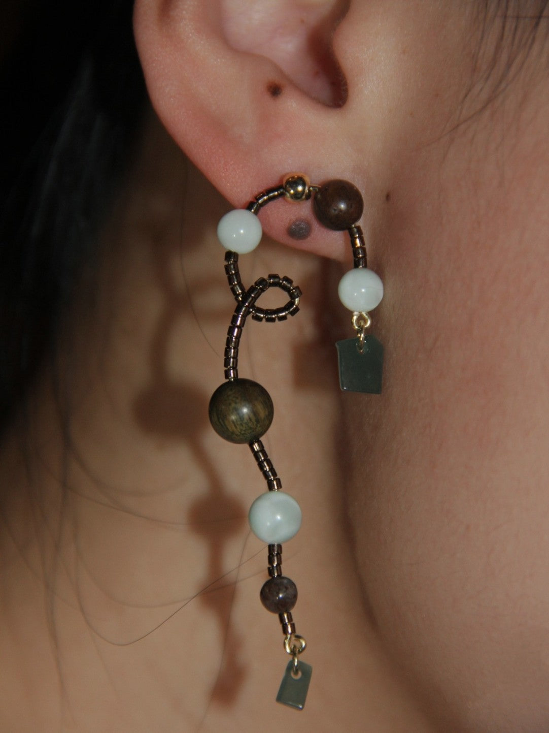 「Chinoiserie」Natural Jade Vine Beaded Earrings